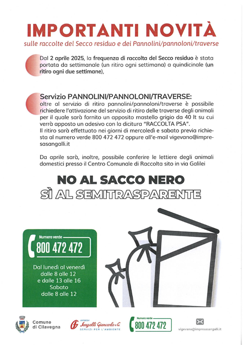 Raccolta porta a porta rifiuti : dal 2 aprile importanti novità